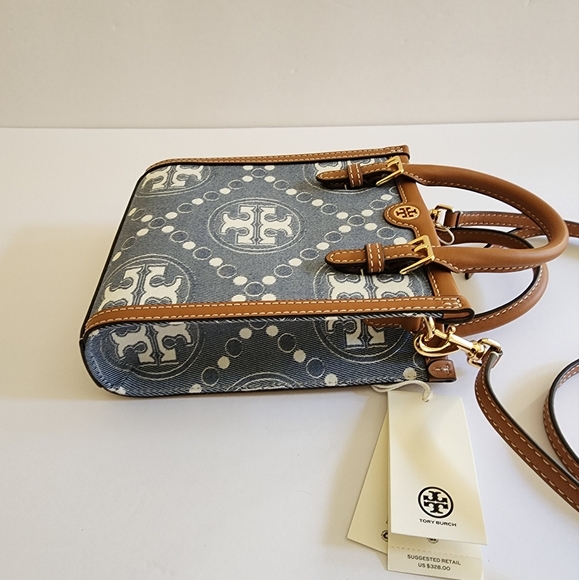 Tory Burch T Monogram Mini Denim Tote Bag - Picture 10 of 17
